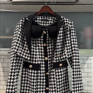 Blithe Los Angeles Houndstooth Gold Lion Button Blazer & Corset Dress Set S